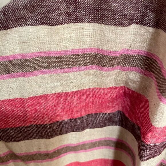 Ann Taylor LOFT Dress Womens 16 Striped Linen Blend Mini Belted Cut Out Back - Picture 9 of 13